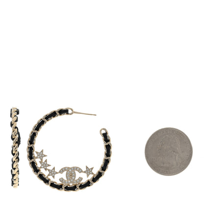 Chanel Lambskin Chain Crystal CC Star Chain Hoop Earrings Gold Black 2 of 4