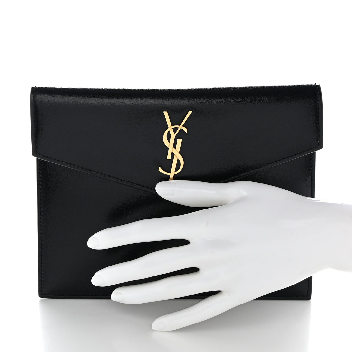 Smooth Shiny Calfskin Monogram Uptown Baby Pouch Black