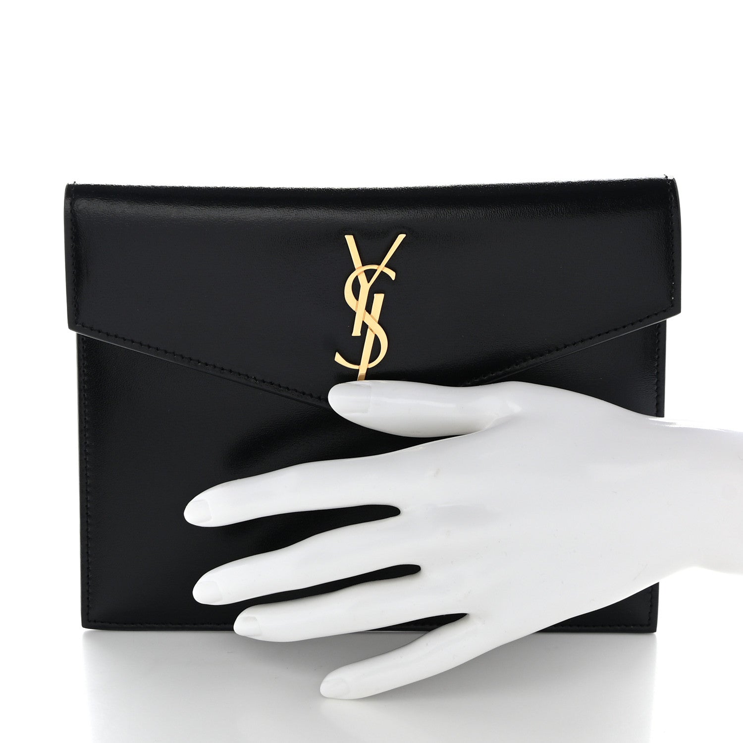 Saint Laurent Smooth Shiny Calfskin Monogram Uptown Baby Pouch Black 2 of 8