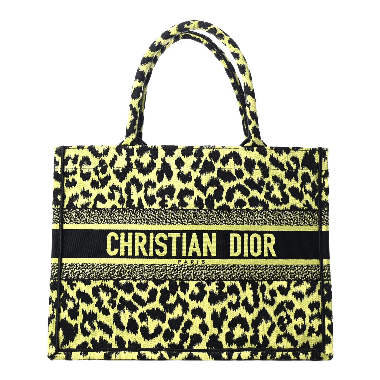 Canvas Mizza Embroidered Medium Leopard Book Tote Lime Pop