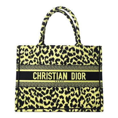 Christian Dior Canvas Mizza Embroidered Medium Leopard Book Tote Lime Pop 1 of 4