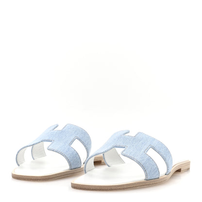 Hermes Denim Canvas Oran Sandals 37.5 Bleu Clair 4 of 9