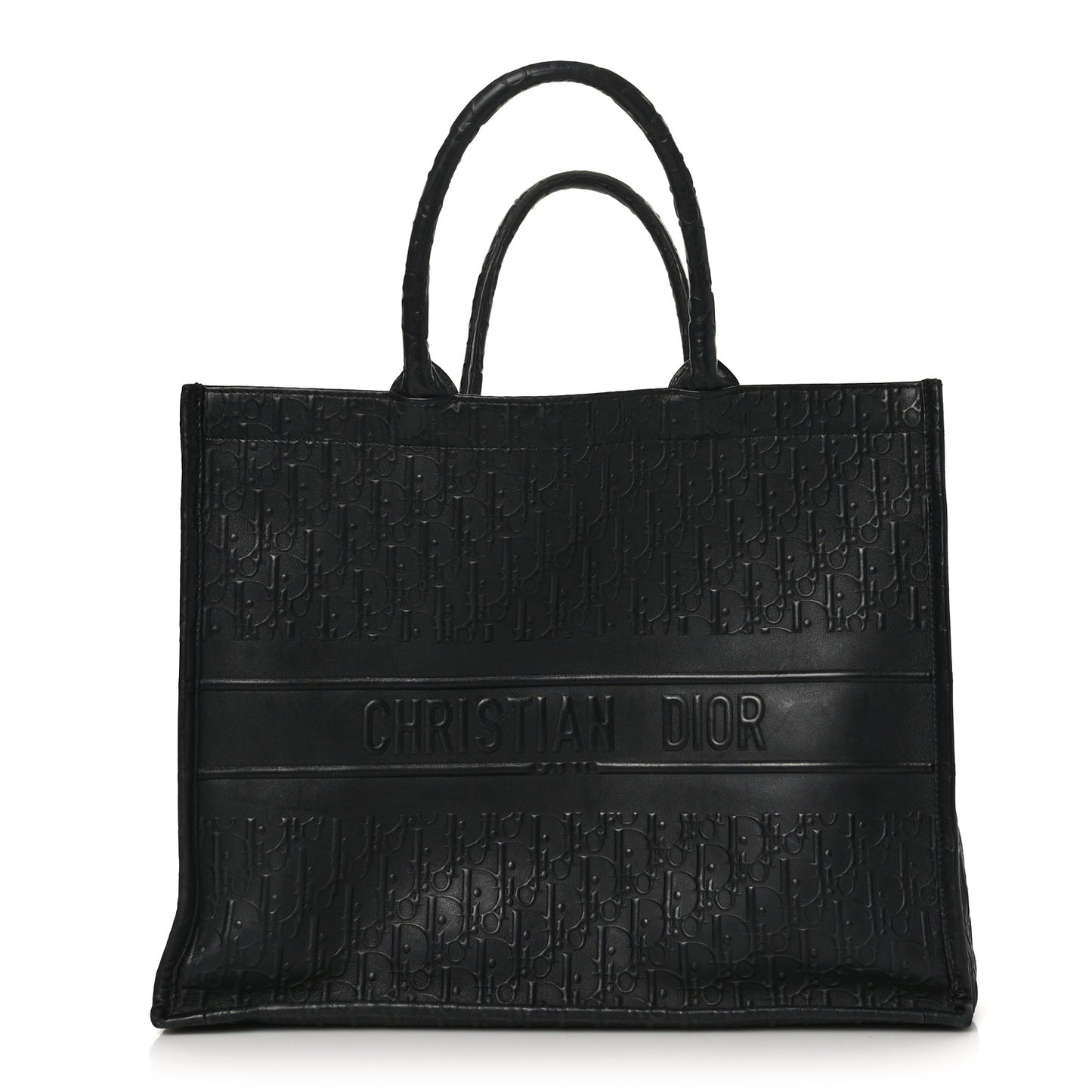 Oblique Calfskin Embossed Large Book Tote Black