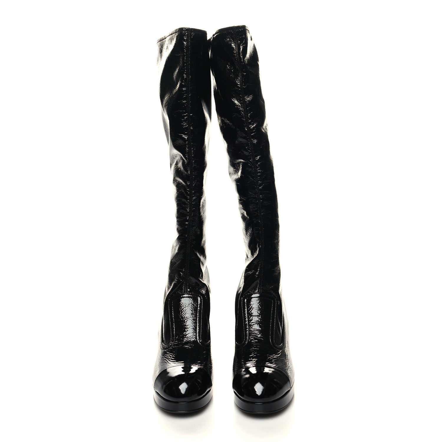 Chanel Crumpled Patent High Boots 39 Black 2 of 8
