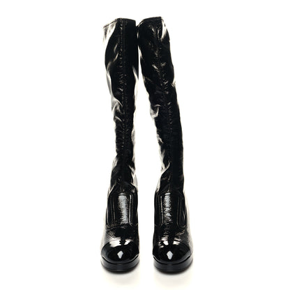 Chanel Crumpled Patent High Boots 39 Black 2 of 8