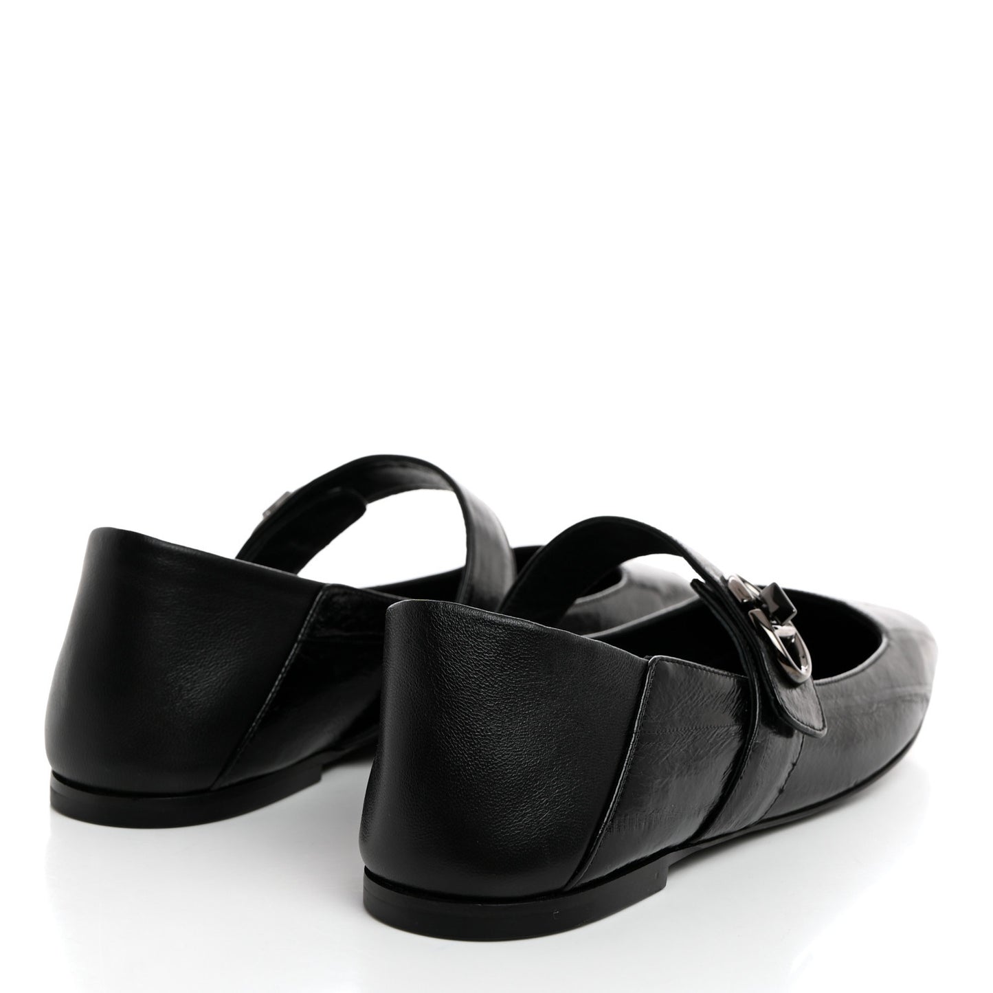 Textured Patent Nappa Locker Mary Jane Collapsible Heel Ballerina Flats 39.5 Black