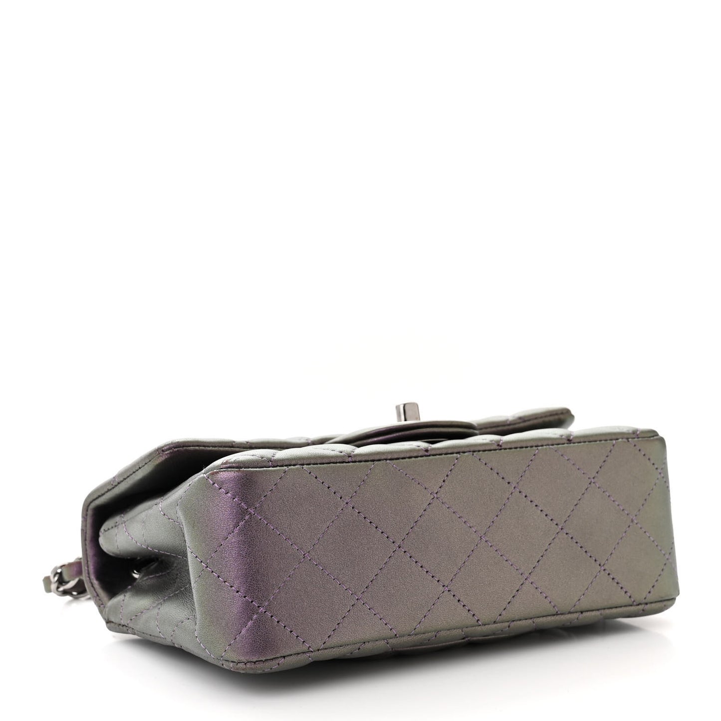 Iridescent Lambskin Quilted Mini Rectangular Flap Dark Purple