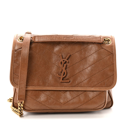 Saint Laurent Crinkled Calfskin Matelasse Monogram Medium Niki Chain Satchel Caramel 1 of 10