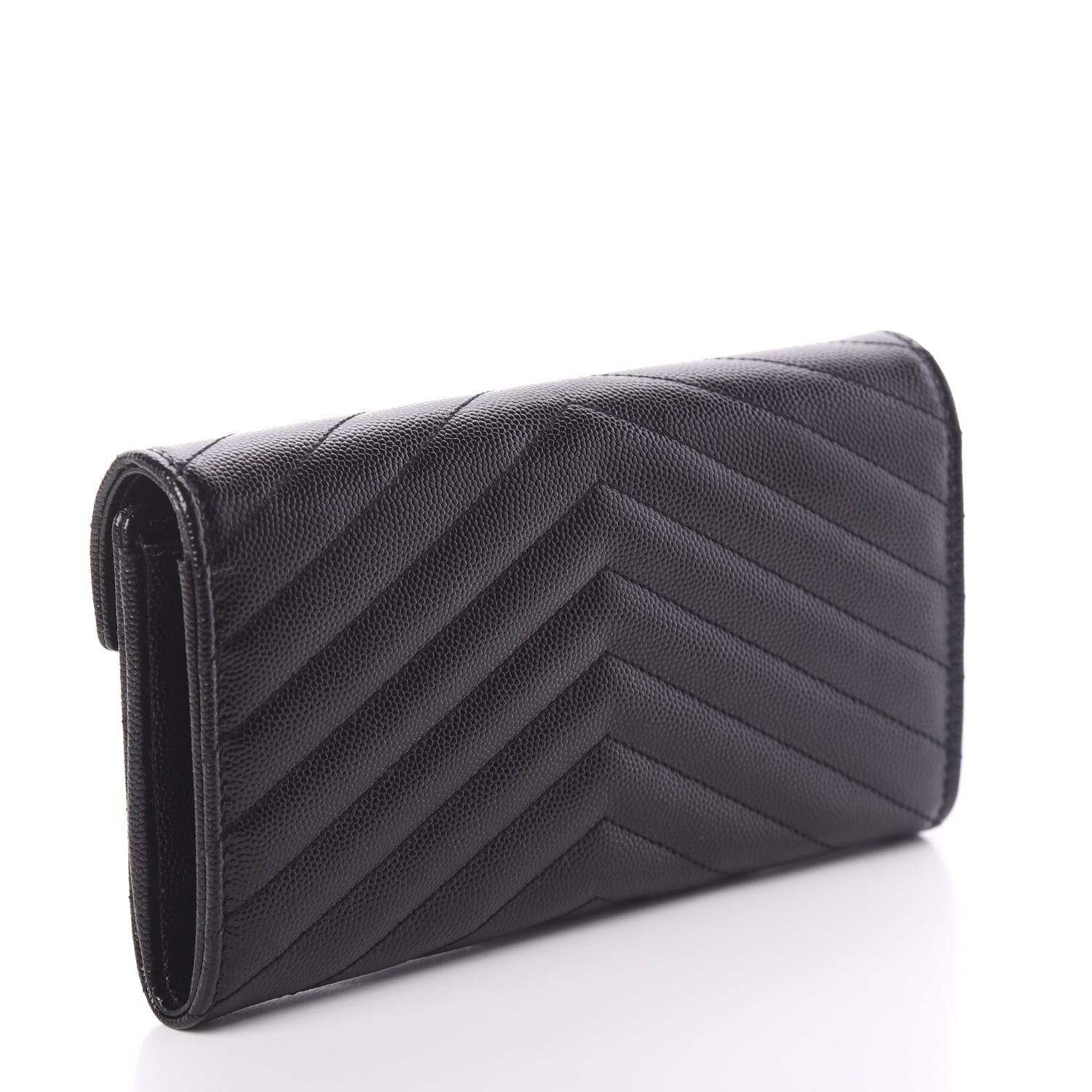 Saint Laurent Grain De Poudre Matelasse Chevron Monogram Flap Wallet Black 3 of 6