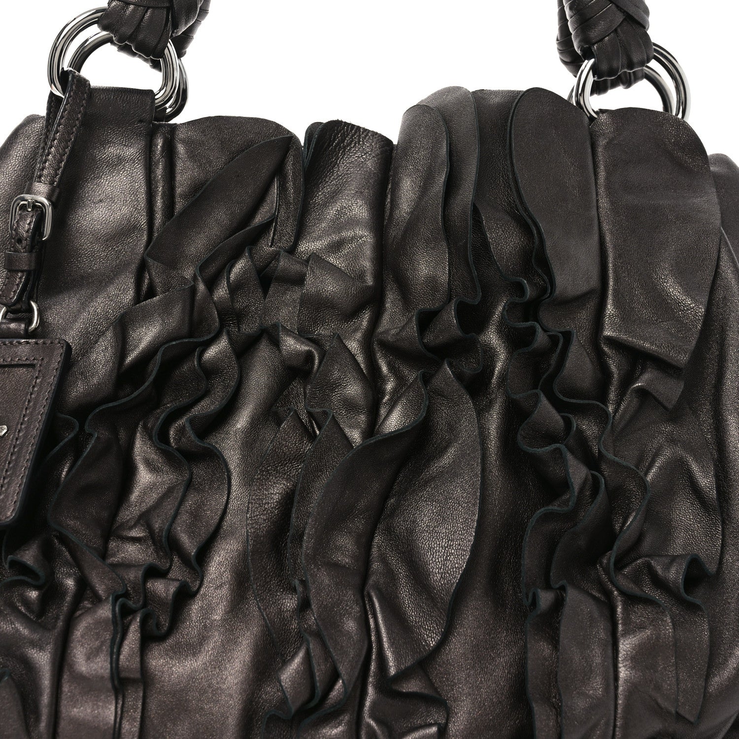 Prada Metallic Nappa Ruffle Hobo Grafite Mordore 7 of 9