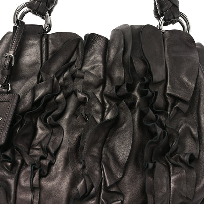 Prada Metallic Nappa Ruffle Hobo Grafite Mordore 7 of 9