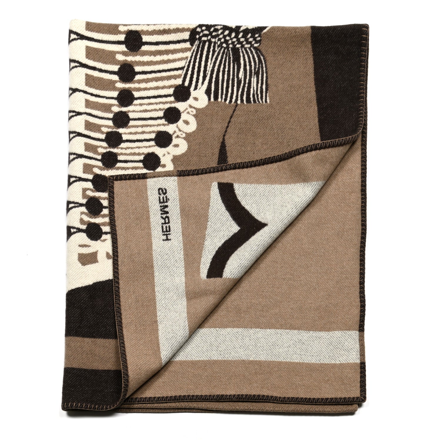 Hermes Wool Cashmere Brandebourgs Blanket Ecorce 2 of 3