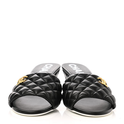 Chanel Lambskin Quilted Textured CC Mules 41 Black 2 of 9