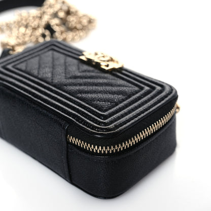 Chanel Caviar Chevron Quilted Mini Boy Clutch With Chain Black 9 of 9