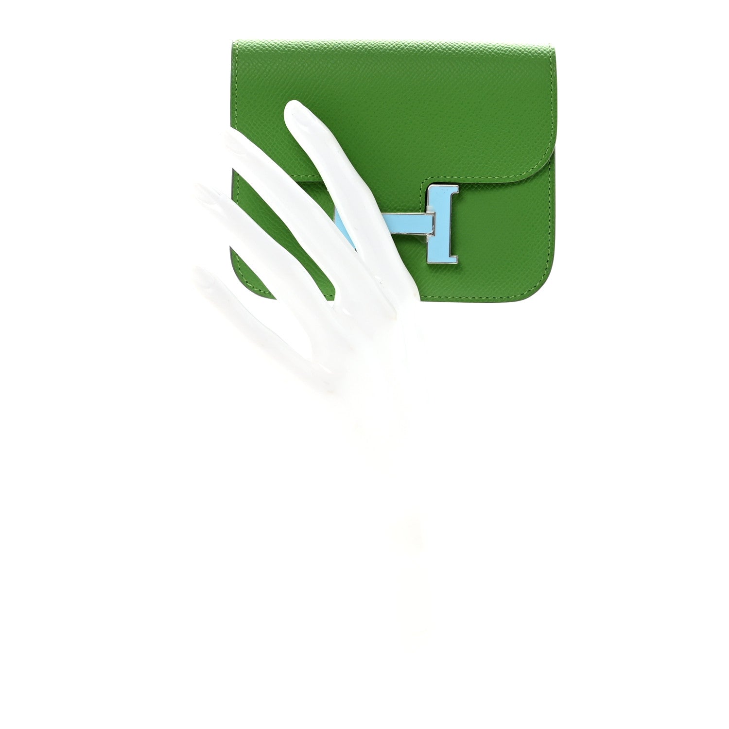 Hermes Epsom Enamel Constance Slim Wallet Vert Yucca Celeste 2 of 8