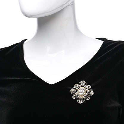 Chanel Pearl Crystal CC Brooch Pearly White Gold 2 of 5