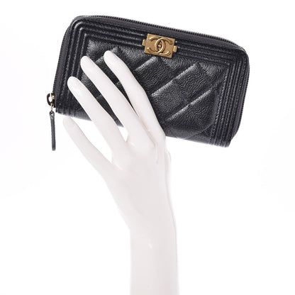 Chanel Iridescent Goatskin Quilted Small Boy Zip Around Wallet Charcoal 2 of 8