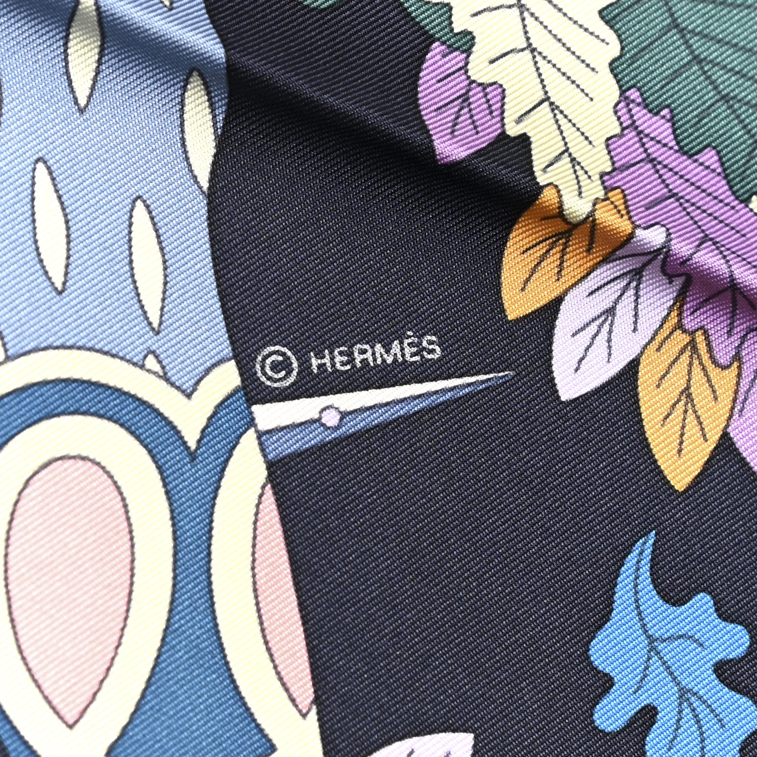 Hermes Silk Twill La Sacre Des Saisons Scarf 90 Bleu Black Ciel Rose 5 of 6