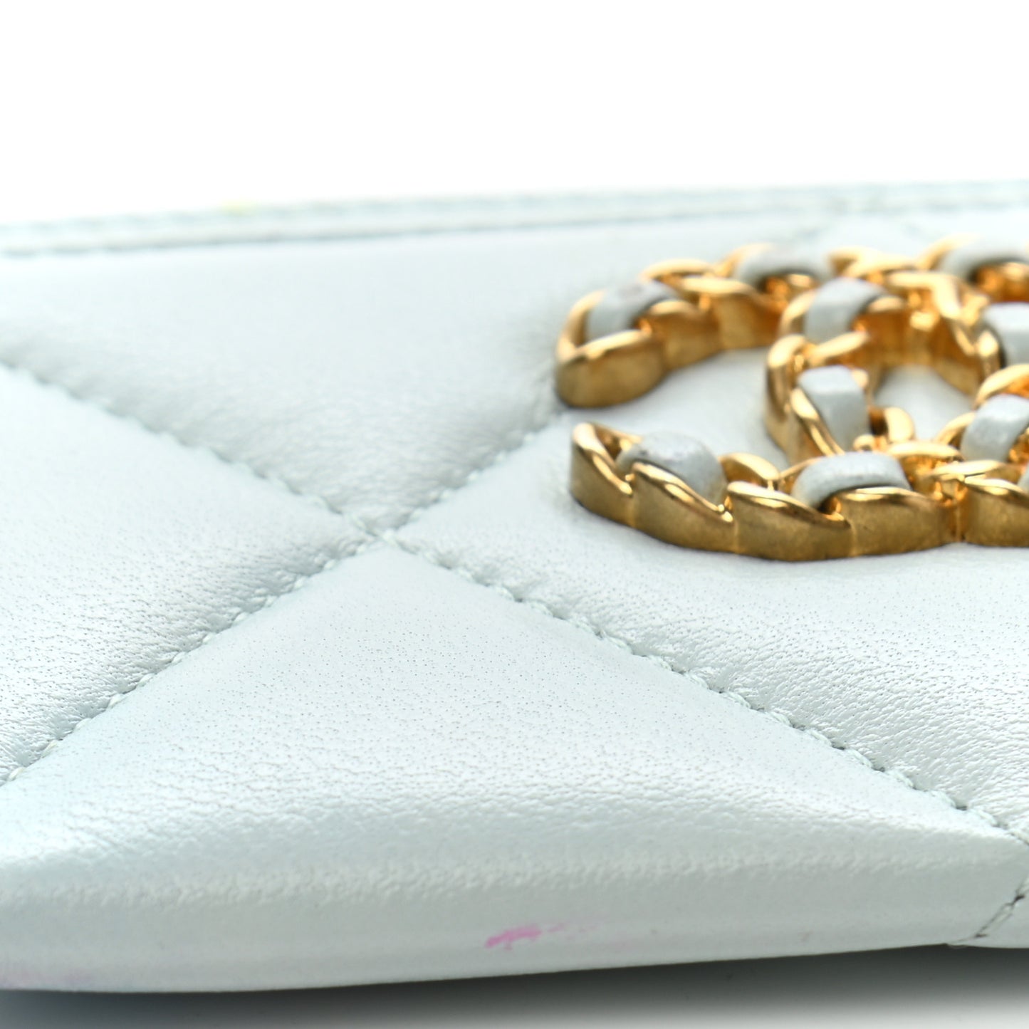 Lambskin Quilted Chanel 19 Card Holder Light Blue