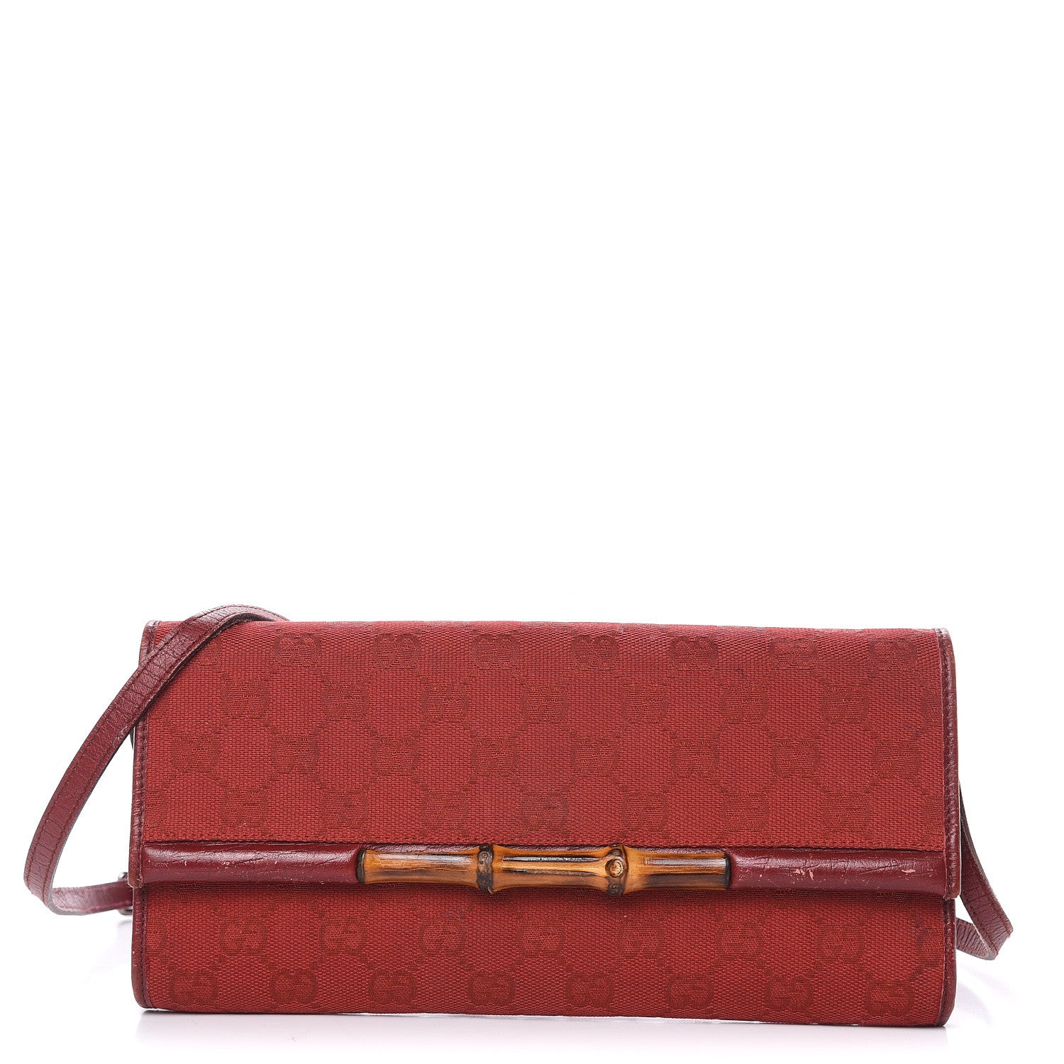 Gucci Monogram Bamboo Bar Clutch Red 1 of 14