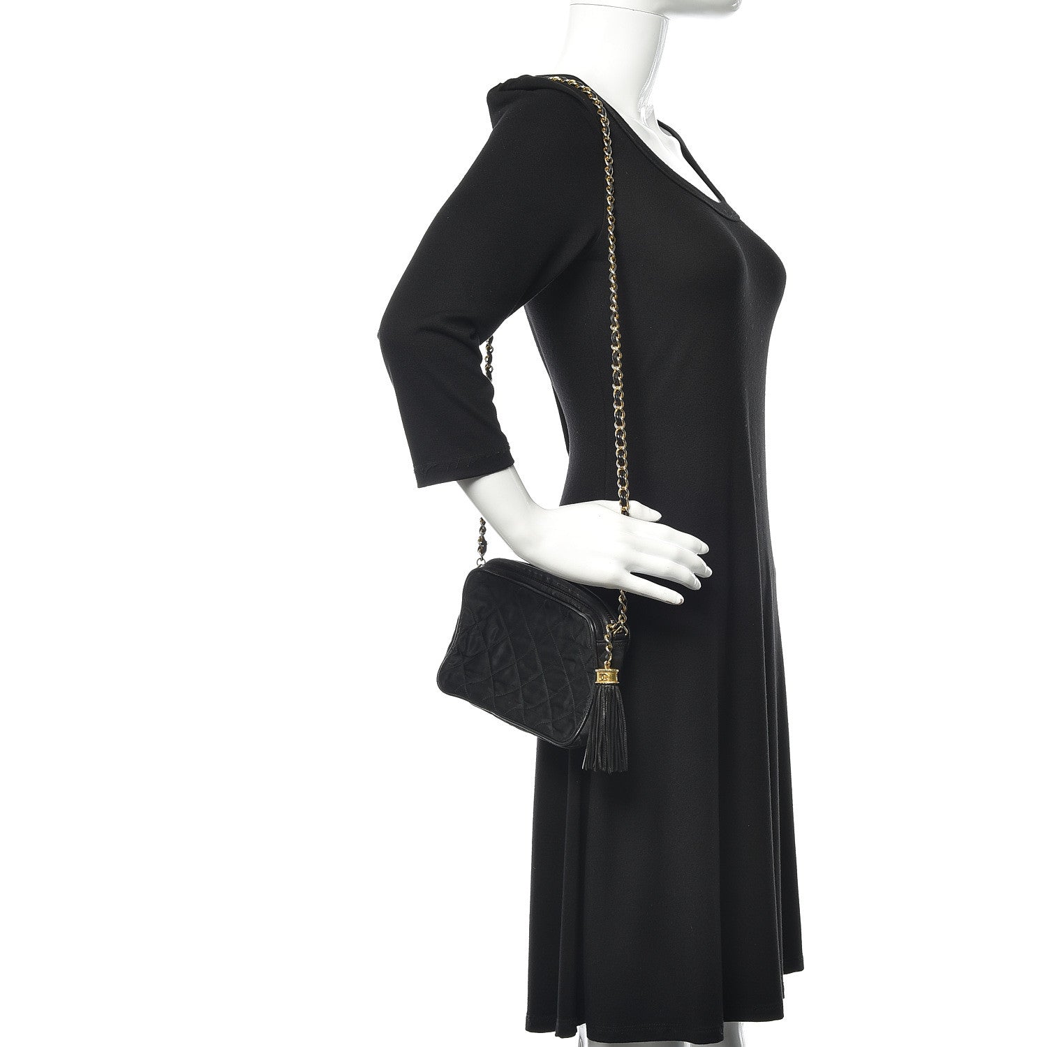Chanel Lambskin Nylon Quilted Tassel Camera Case Black 2 of 12