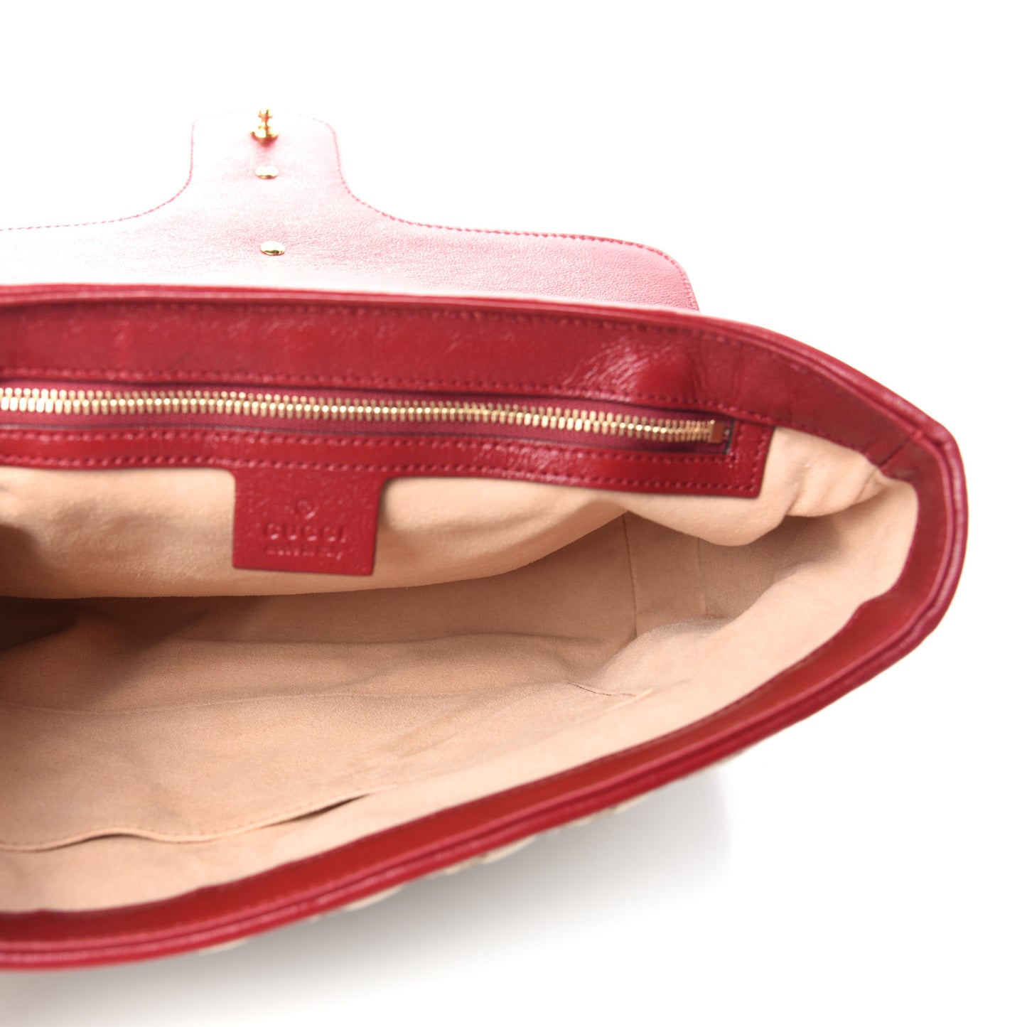 Monogram Azalea Calfskin Matelasse Diagonal Medium GG Marmont Shoulder Bag Beige Ebony New Cherry Red