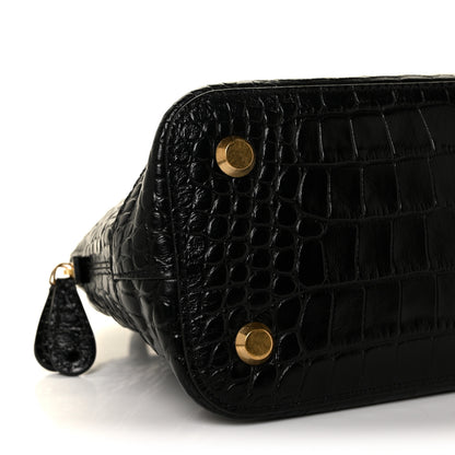 Balenciaga Calfskin Crocodile Embossed S Rivet Ville Top Handle Bag Black 7 of 8