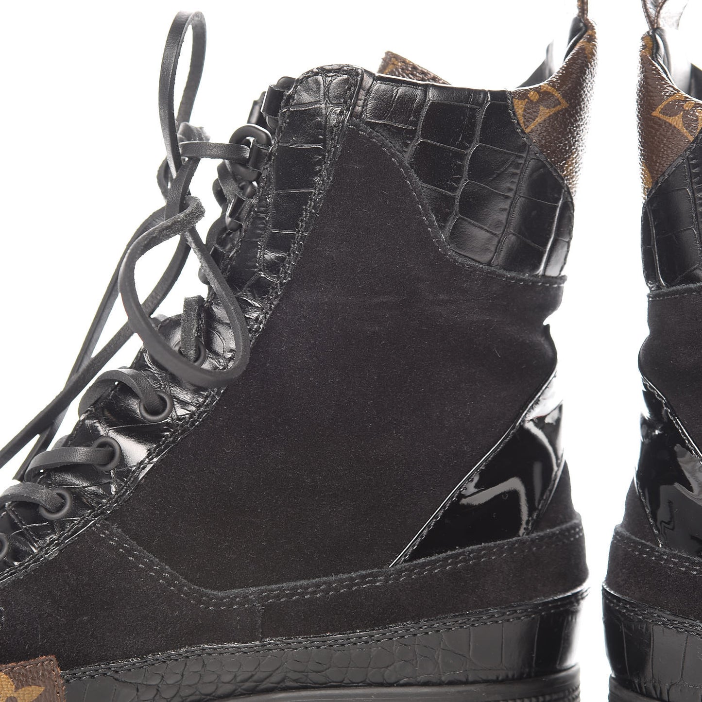 Suede Calfskin Monogram Laureate Platform Desert Boots 39 Black