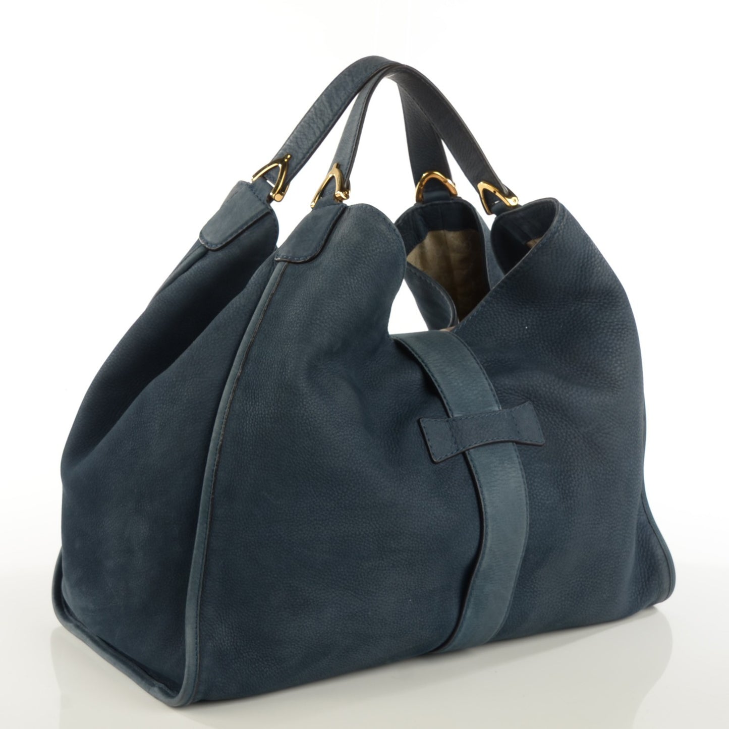 Nubuck Large Soft Stirrup Shoulder Bag Navy