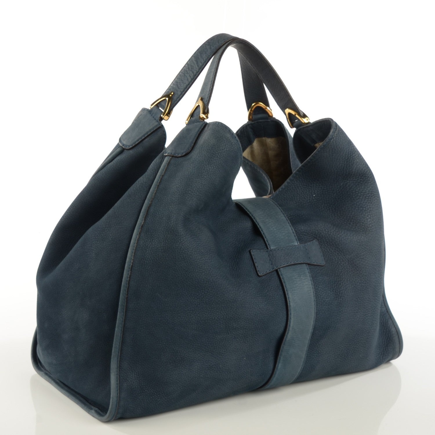 Gucci Nubuck Large Soft Stirrup Shoulder Bag Navy 3 of 7