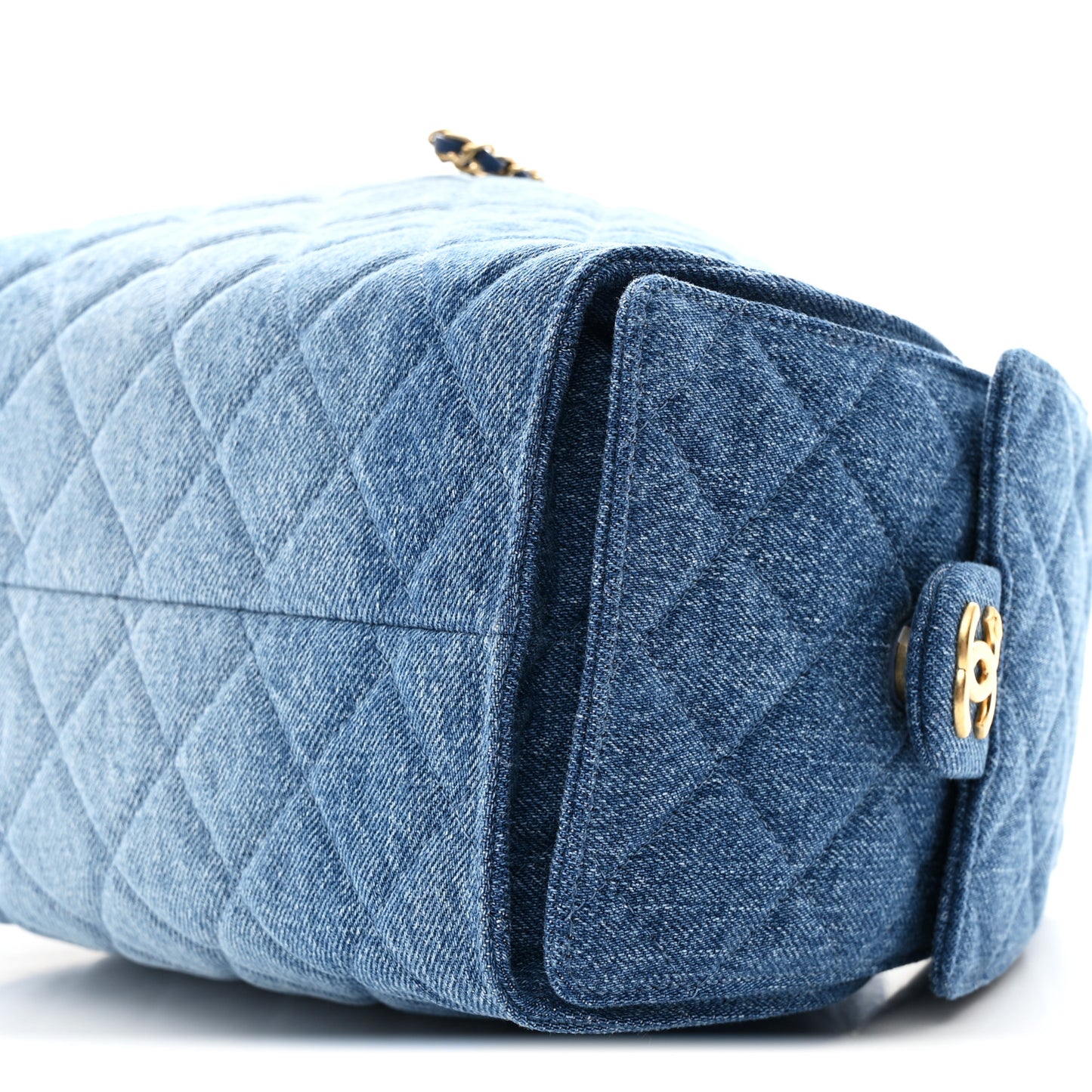 Washed Denim Quilted Small Chanel 25 Handbag Blue