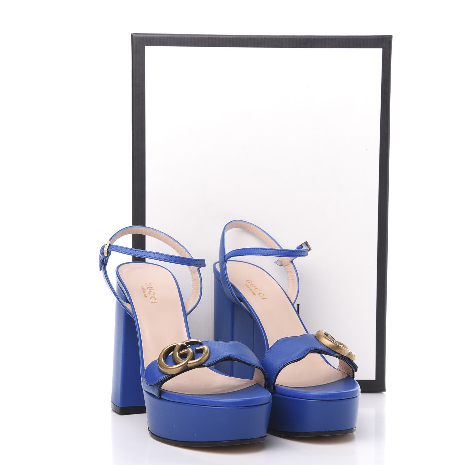 Gucci Calfskin GG Marmont Ankle Wrap 30/115mm Platform Sandals 36.5 Bright Blue 8 of 8