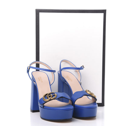 Gucci Calfskin GG Marmont Ankle Wrap 30/115mm Platform Sandals 36.5 Bright Blue 8 of 8