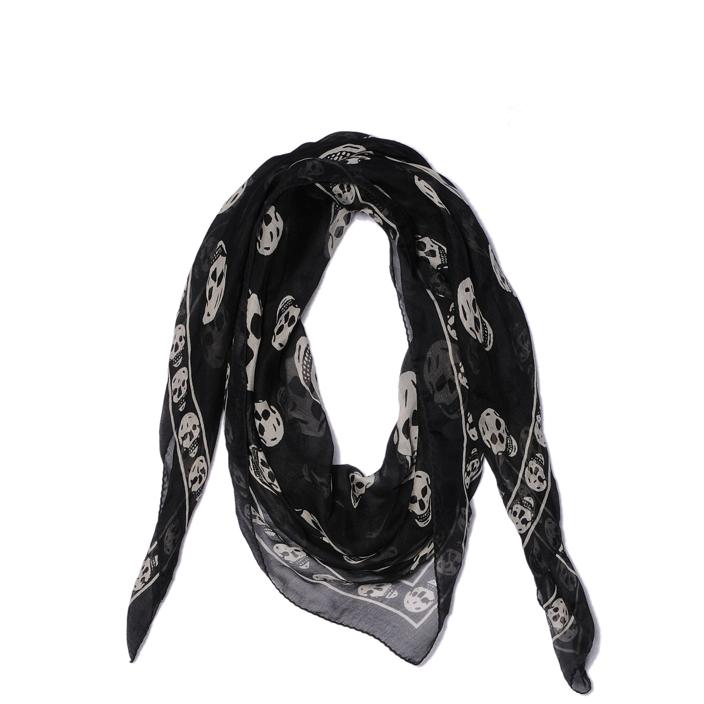 Silk Chiffon Skull Scarf Black Ivory