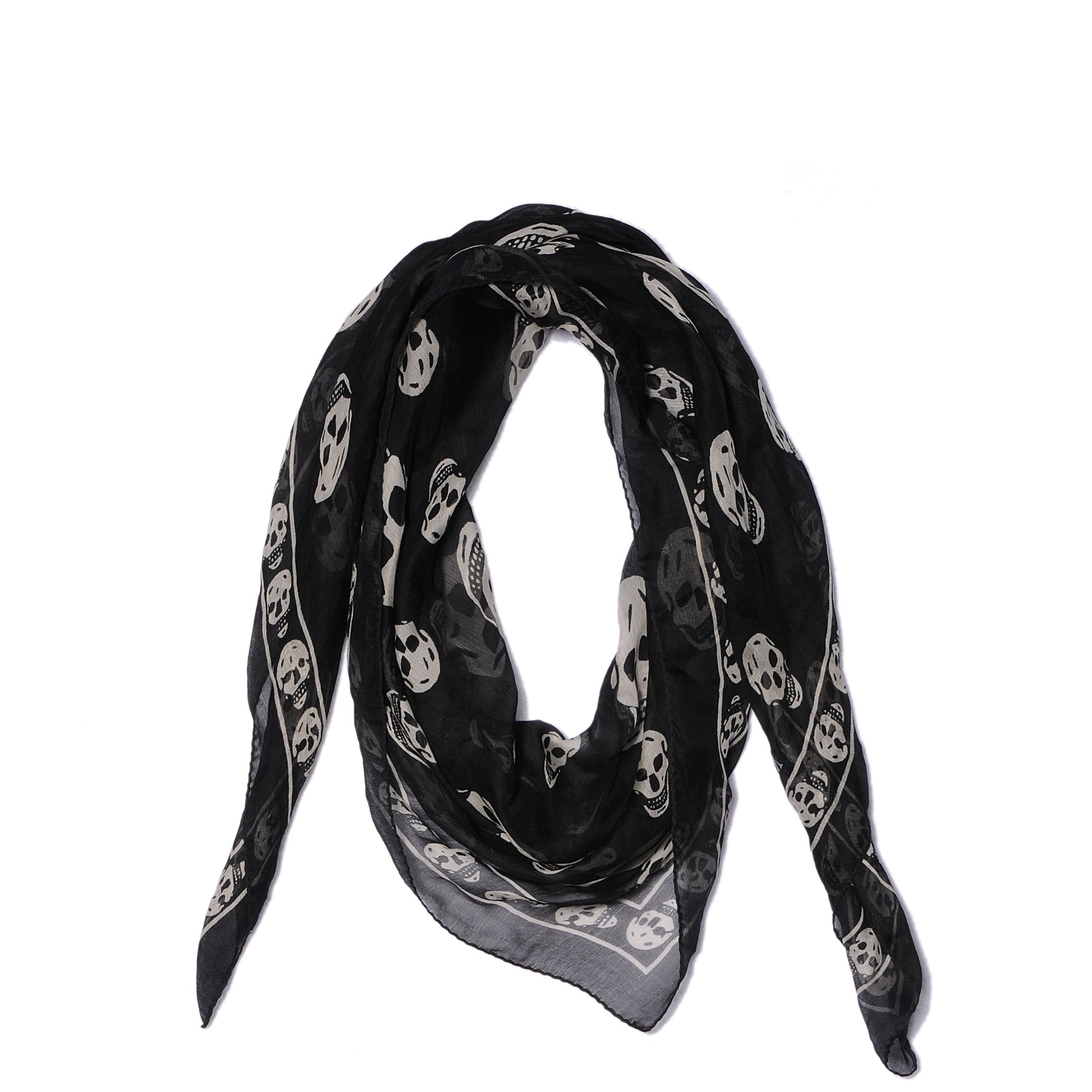 Alexander McQueen Silk Chiffon Skull Scarf Black Ivory 1 of 7