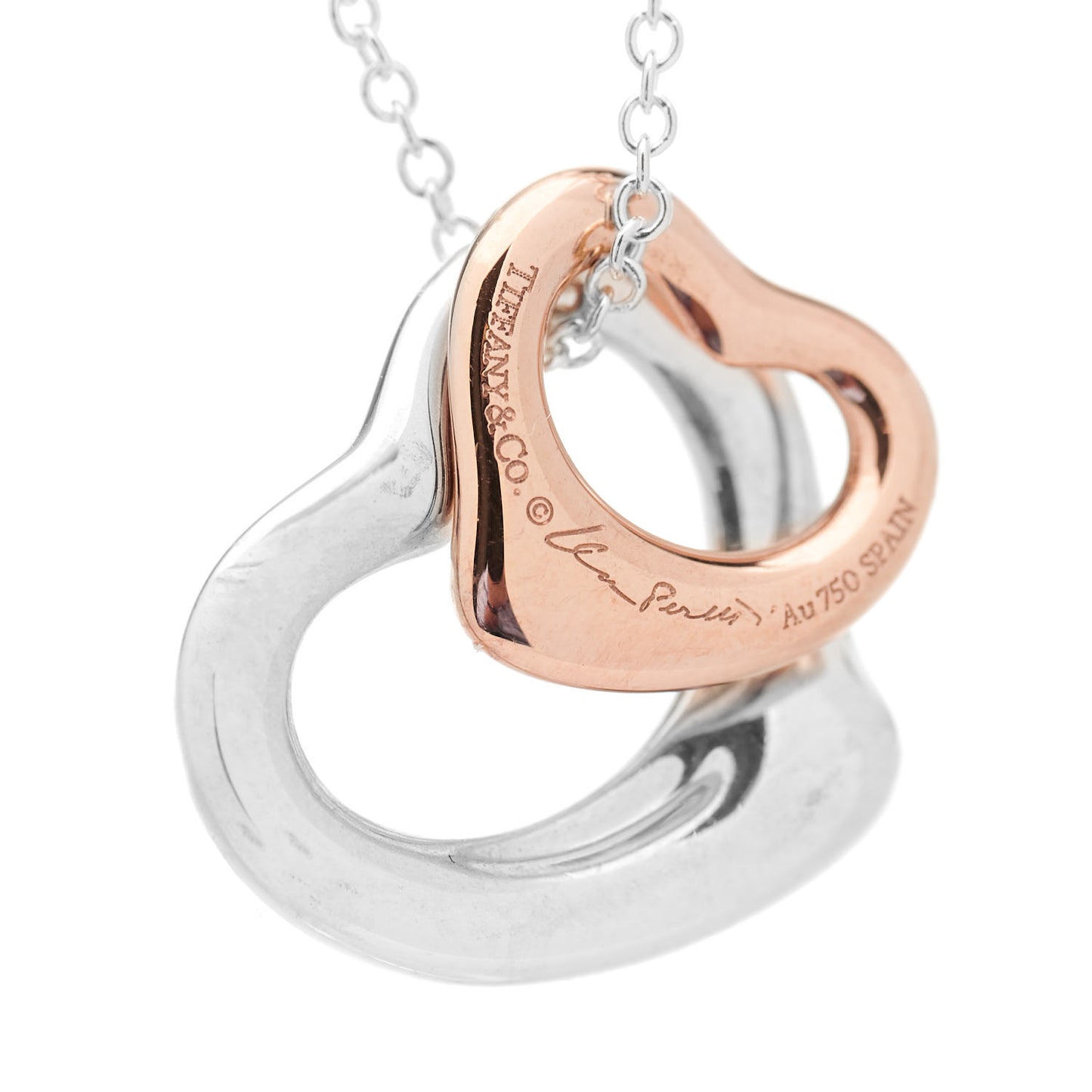 Sterling Silver 18K Rose Gold Elsa Peretti Double Open Heart Pendant Necklace