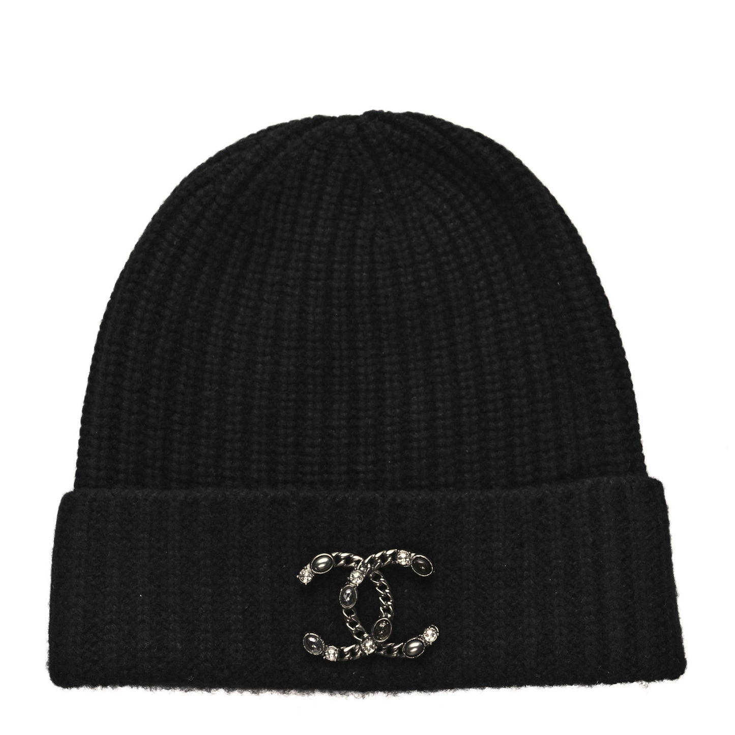 Cashmere CC Brooch Beanie Hat Black Ruthenium