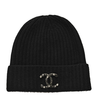 Chanel Cashmere CC Brooch Beanie Hat Black Ruthenium 2 of 5