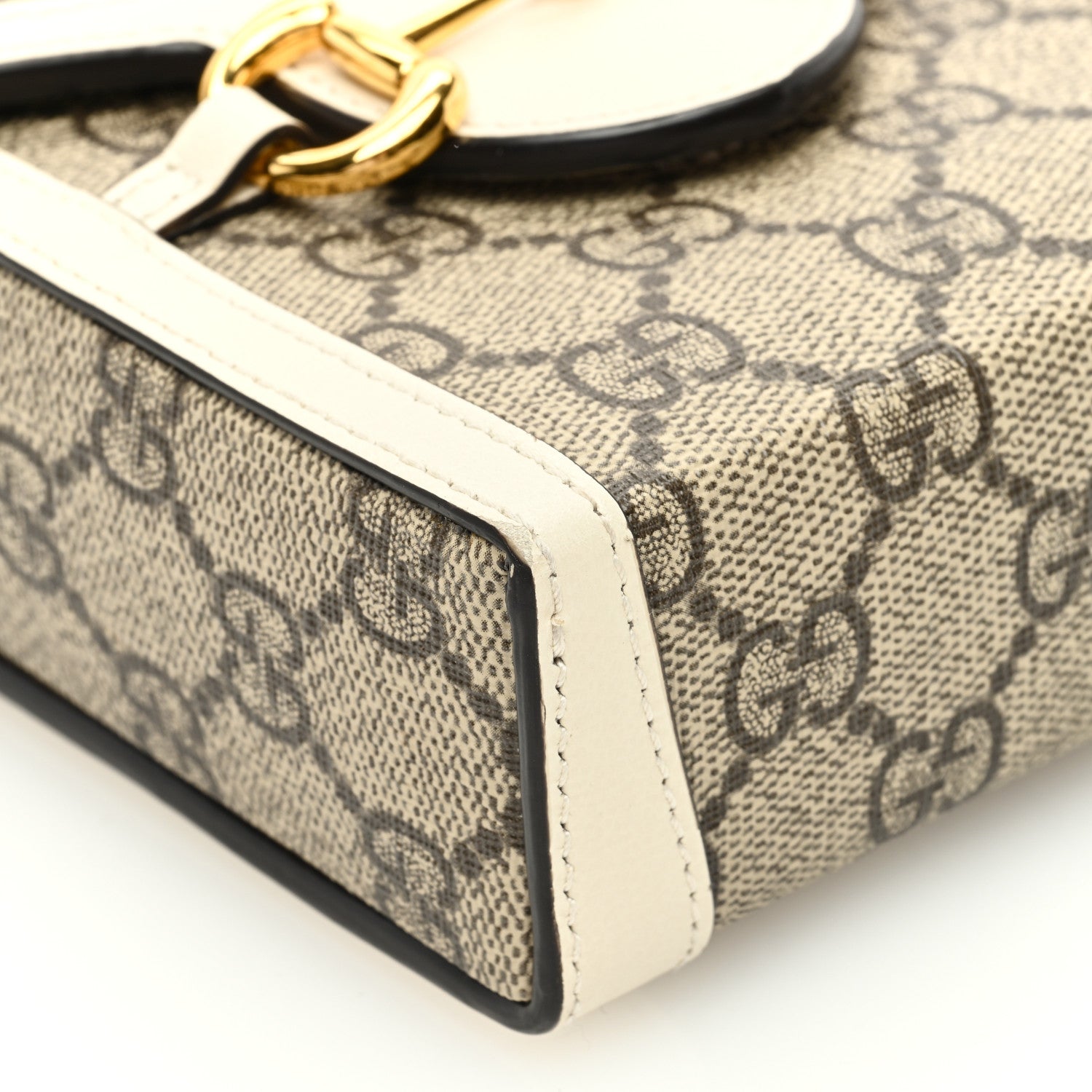 Gucci GG Supreme Monogram Azalea Calfskin Mini Horsebit 1955 Crossbody Bag Beige Ebony Mystic White 8 of 9