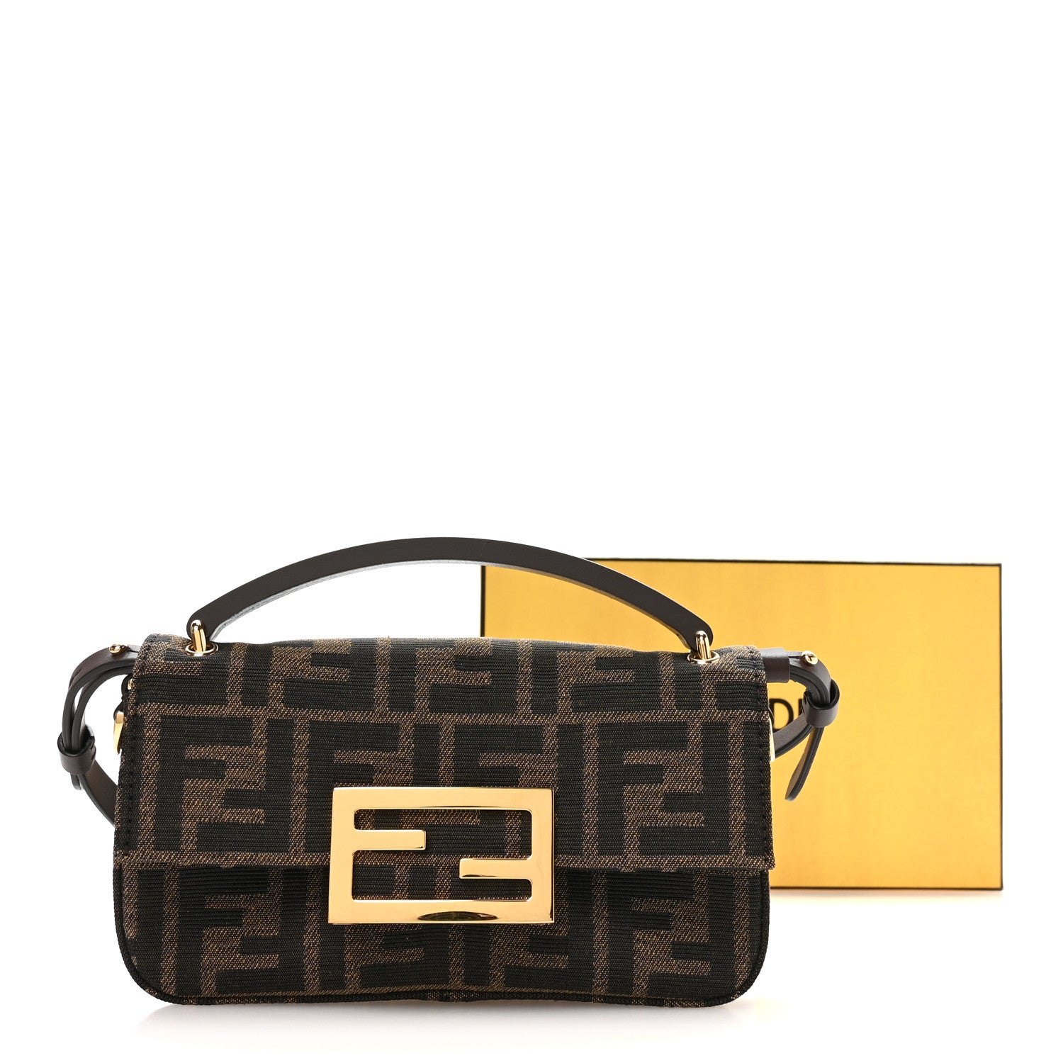 Fendi Fabric Jacquard FF 1974 Phone Baguette Tobacco Moro 11 of 11