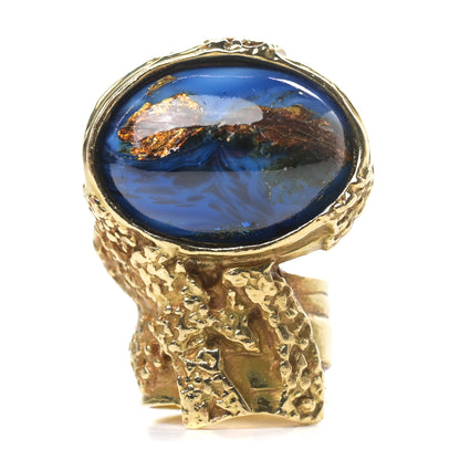 Saint Laurent Glass Cabochon Arty Ovale Ring 5 Gold Blue 1 of 4
