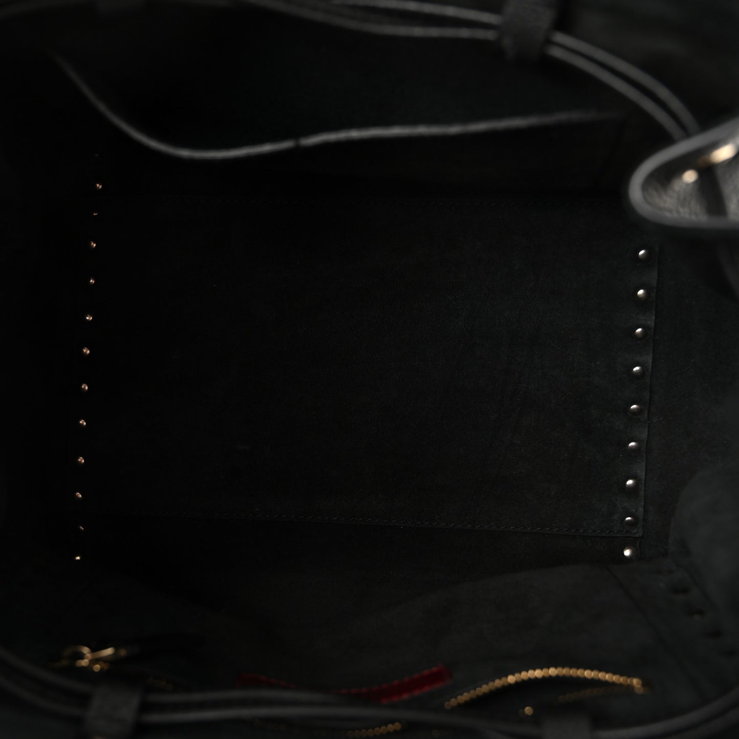 Grained Calfskin Rockstud Double Handle Cinch Tote Black