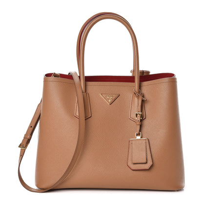 Prada Saffiano Cuir Large Double Bag Caramel Fuoco 1 of 14