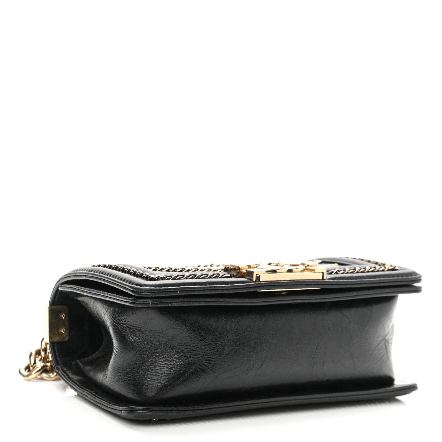 Chanel Crumpled Calfskin Chevron Small Chain Boy Flap Black 3 of 10