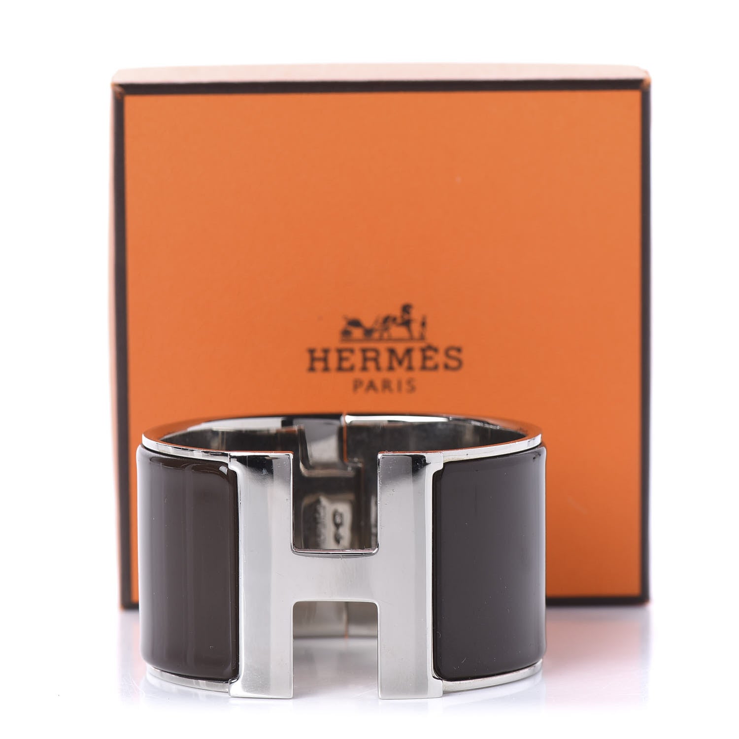 Hermes Enamel Extra Wide Clic Clac H Bracelet PM Chocolate 5 of 5