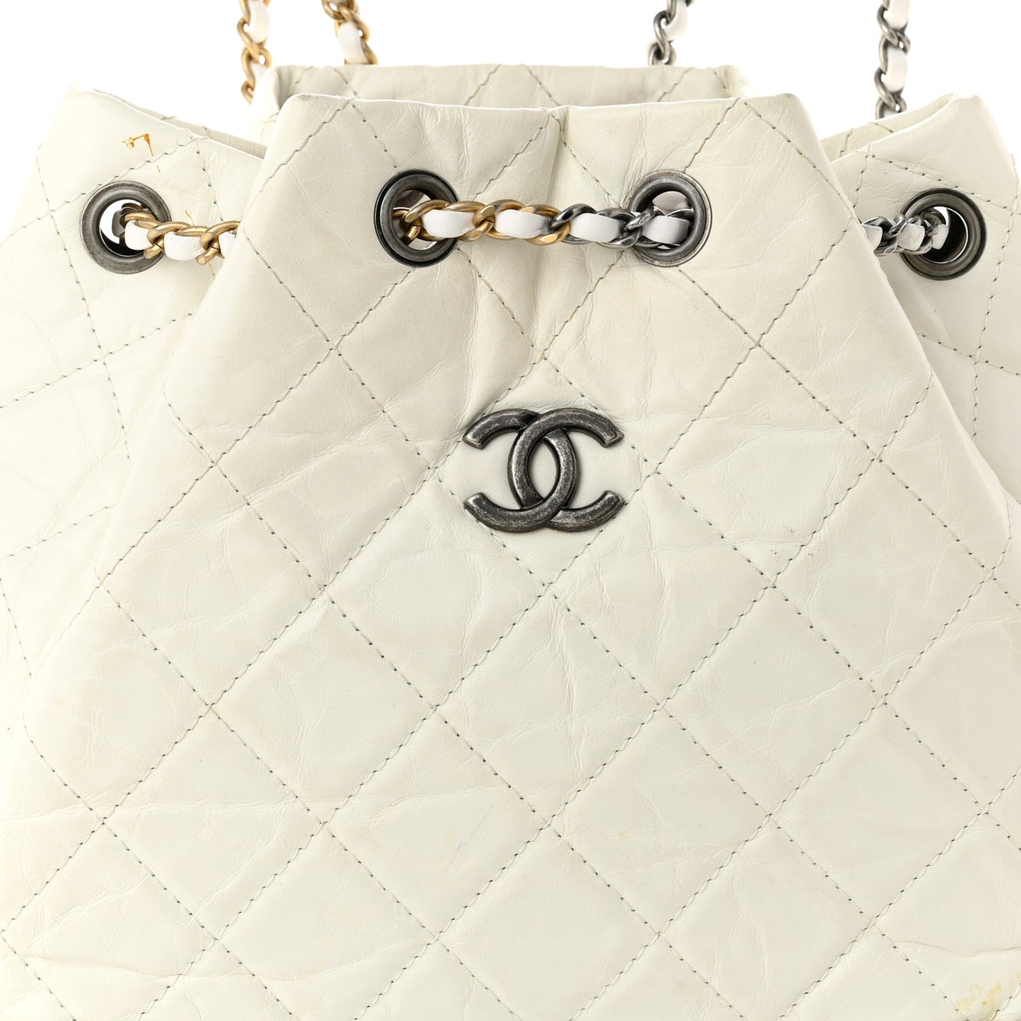 Aged Calfskin Quilted Small Gabrielle Backpack White