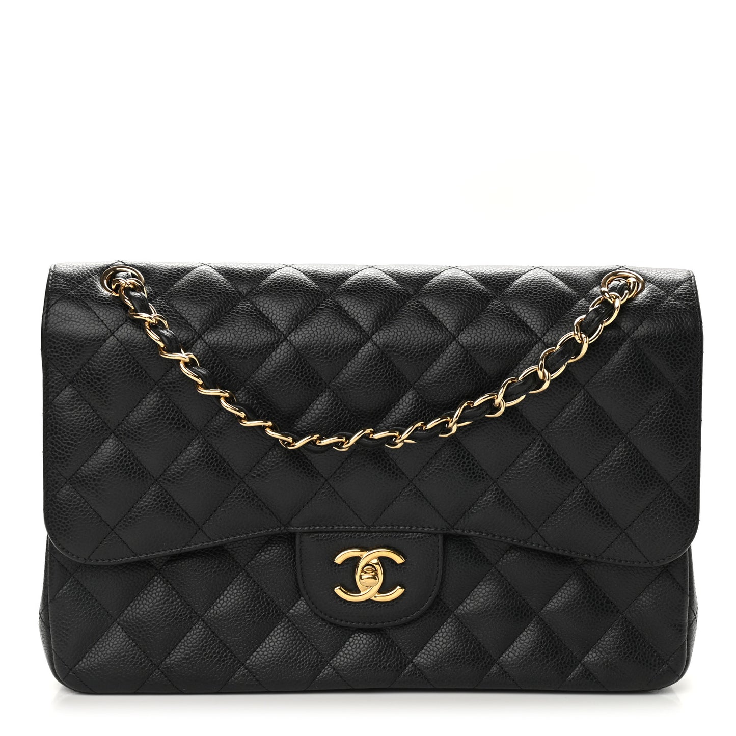 Caviar Quilted Jumbo Double Flap Black
