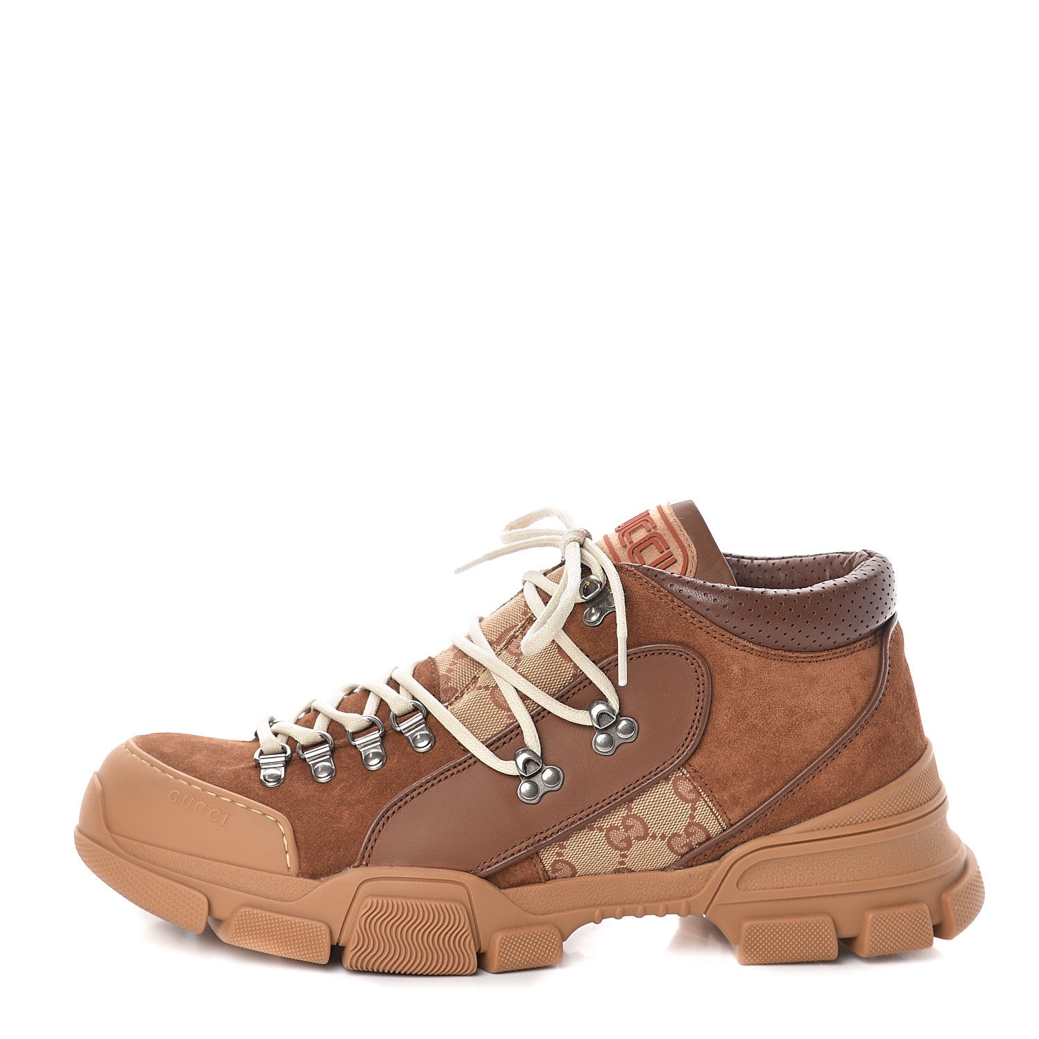 Gucci X SEGA Suede Calfskin GG Monogram Mens Flashtrek Sneakers 11 New Cuir Beige Ruggine 1 of 7