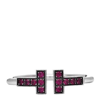 Tiffany 18K White Gold Ruby T Wire Ring 52 6 1 of 5