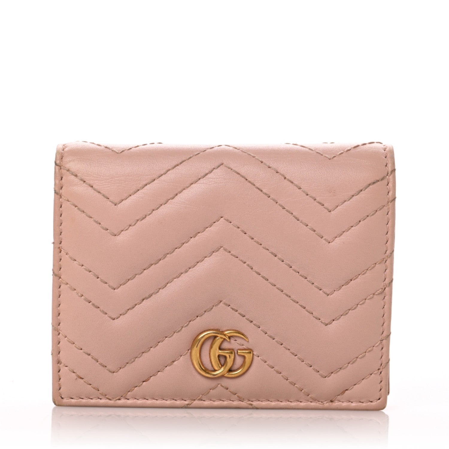 Gucci Calfskin Matelasse GG Marmont Card Case Wallet Perfect Pink 1 of 6
